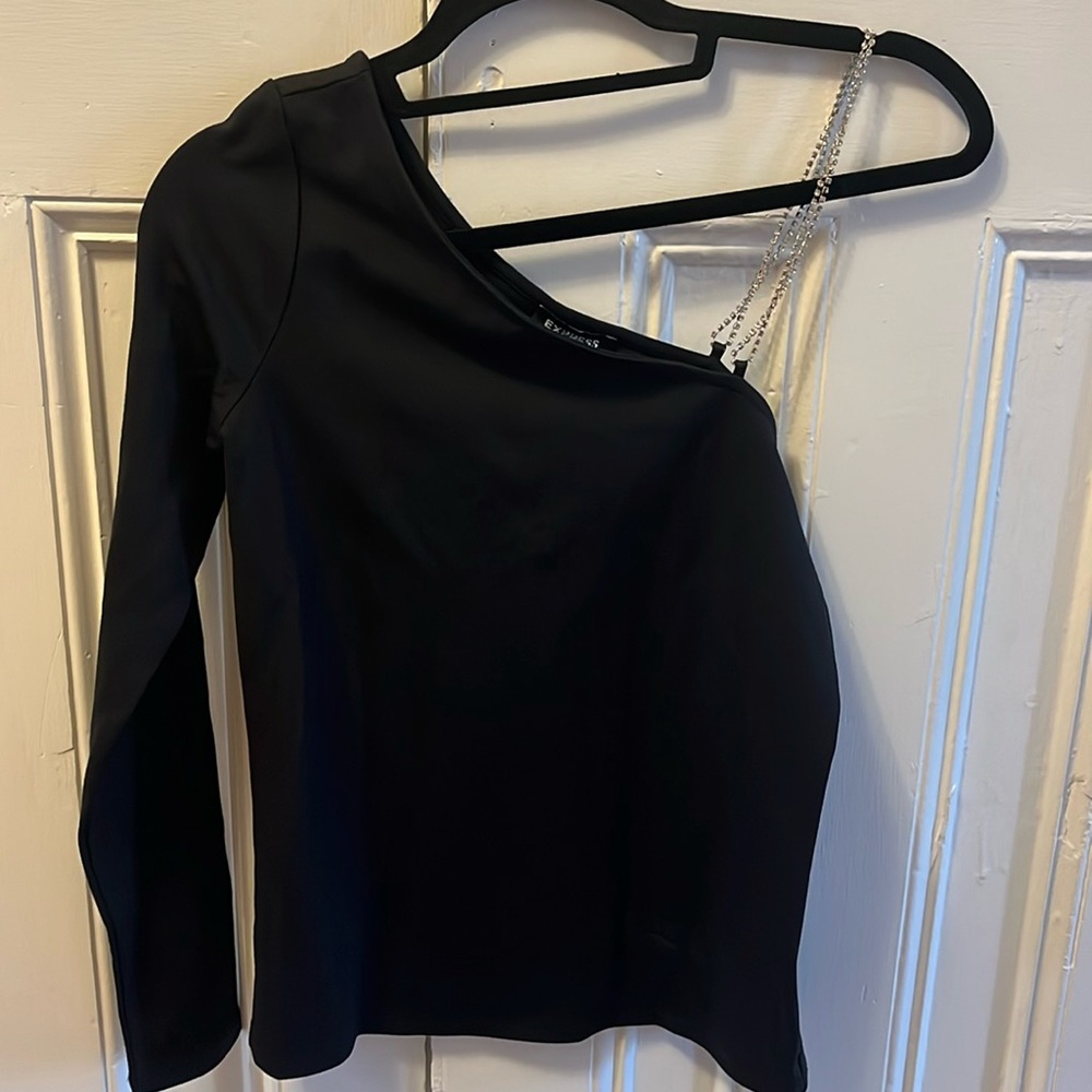 Express One Shoulder Top with Rhinestone Strap - Picture 2 of 6